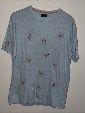 Zara Man Light Blue Flamingo Embroidered Men’s Soft Tee
